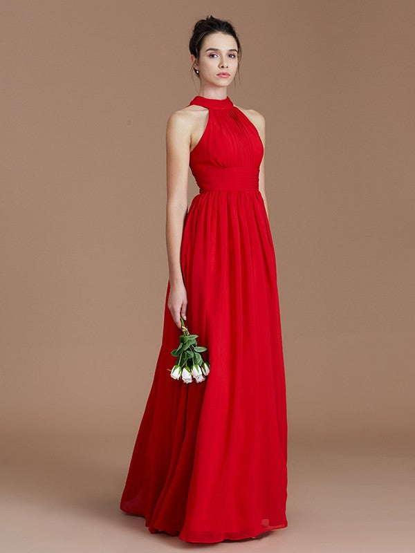 Charming Halter Sleeveless Ruched Chiffon Bridesmaid Dresses-Ballbella