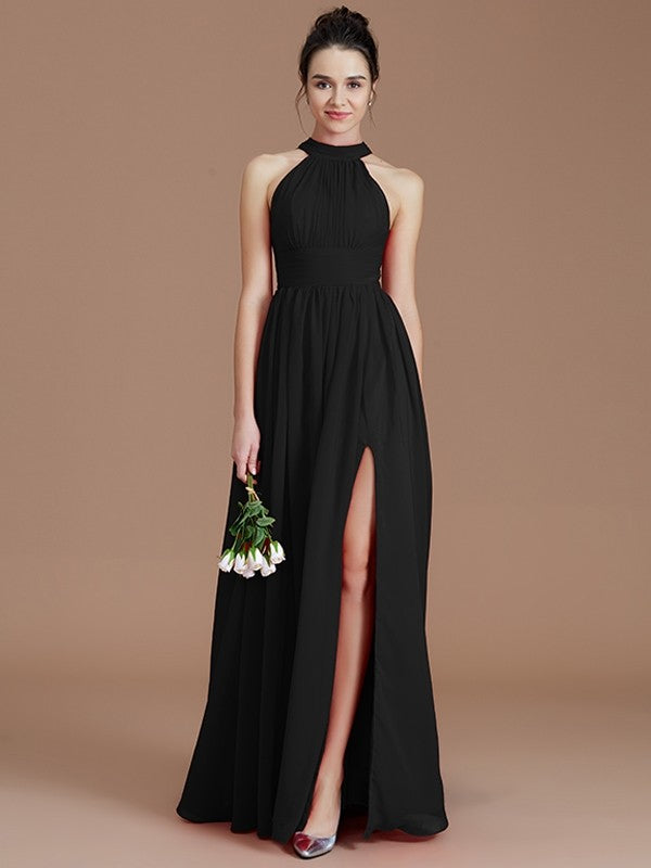 Charming Halter Sleeveless Ruched Chiffon Bridesmaid Dresses-Ballbella
