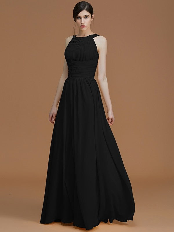 Charming Halter Sleeveless Ruched Chiffon Bridesmaid Dresses-Ballbella