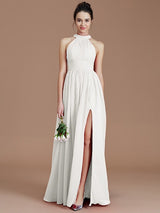 A-Line Charming Halter Sleeveless Ruched Chiffon Bridesmaid Dresses