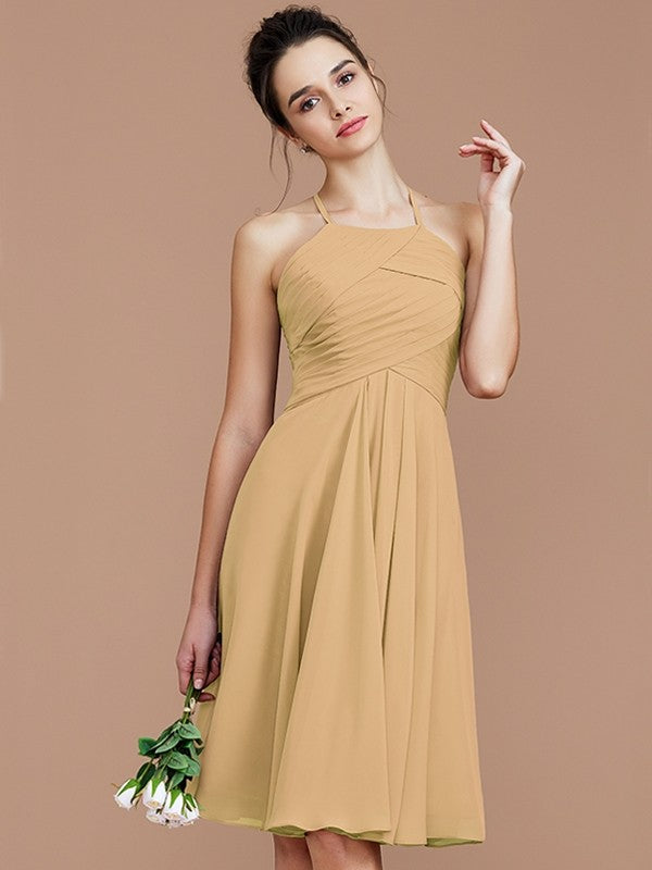 halter bridesmaid dress short Stacees Bridesmaid Dress Empire A-line Halter Chiffon Short/Mini Pleated