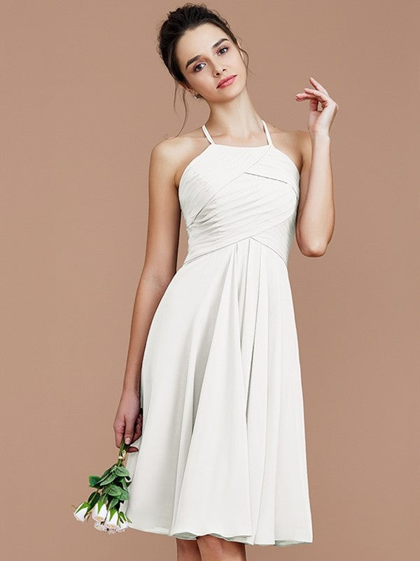 halter bridesmaid dress short Charming Halter Sleeveless Lace Short/Mini Chiffon Bridesmaid Dresses
