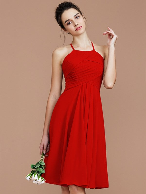 Charming Halter Sleeveless Ruched Short/Mini Chiffon Bridesmaid Dresse –  Ballbella