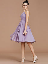 A-Line Charming Halter Sleeveless Ruched Short/Mini Chiffon Bridesmaid Dresses