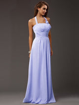 Charming Halter Sleeveless Ruffles Long Chiffon Bridesmaid Dresses-Ballbella