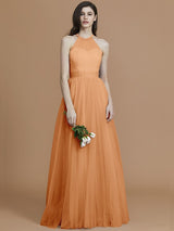 A-Line Charming Halter Sleeveless Ruffles Tulle Bridesmaid Dresses