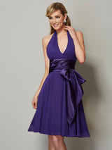 Charming Halter Sleeveless Short Chiffon Bridesmaid Dresses-Ballbella