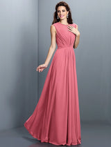 Charming High Neck Pleats Sleeveless Long Chiffon Bridesmaid Dresses-Ballbella