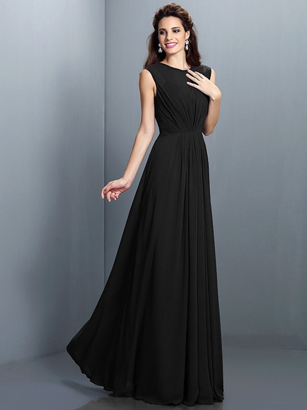 Charming High Neck Pleats Sleeveless Long Chiffon Bridesmaid Dresses-Ballbella