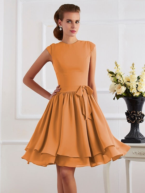 Charming High Neck Sleeveless Sash/Ribbon/Belt Short Chiffon Bridesmaid Dresses-Ballbella