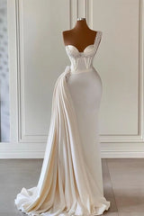 Charming Ivory One Shoulder Sleeveless Sweetheart A-line Bridal Dress With Beads-Ballbella