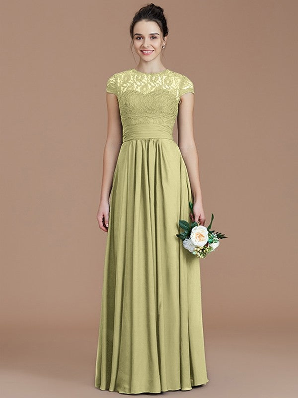 short sleeve lace bridesmaid dresses Elegant Short Sleeve V-Neck Pleated A-Line Maxi Bridesmaid Dress main image 1