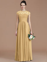 Charming Jewel Short Sleeves Lace Chiffon Bridesmaid Dresses-Ballbella