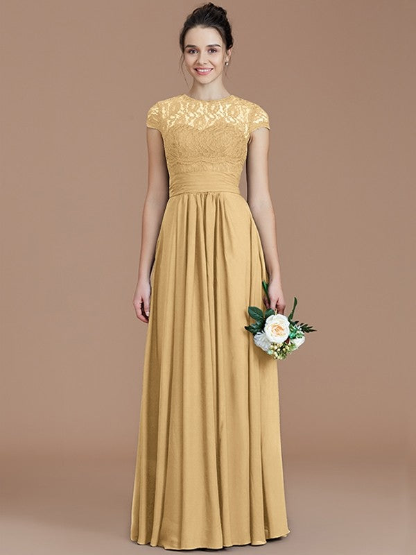 Charming Jewel Short Sleeves Lace Chiffon Bridesmaid Dresses-Ballbella
