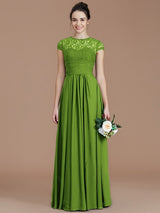 Charming Jewel Short Sleeves Lace Chiffon Bridesmaid Dresses-Ballbella