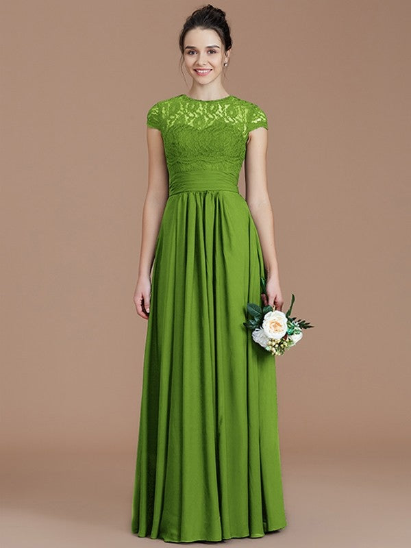 Charming Jewel Short Sleeves Lace Chiffon Bridesmaid Dresses-Ballbella