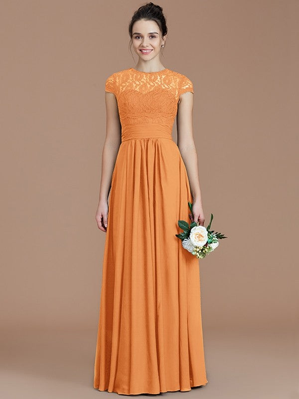 Charming Jewel Short Sleeves Lace Chiffon Bridesmaid Dresses-Ballbella