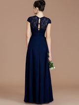 Charming Jewel Short Sleeves Lace Chiffon Bridesmaid Dresses-Ballbella