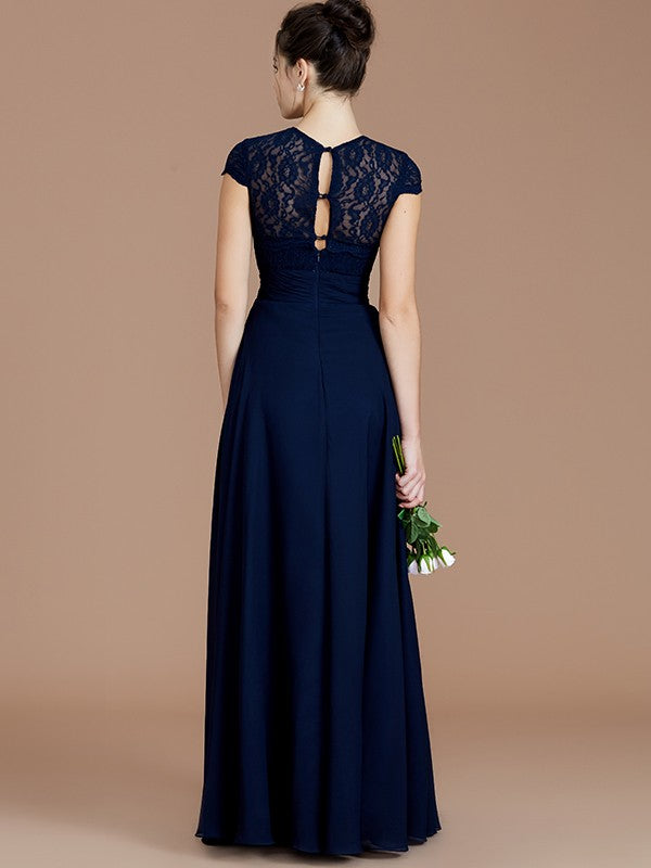 Charming Jewel Short Sleeves Lace Chiffon Bridesmaid Dresses-Ballbella