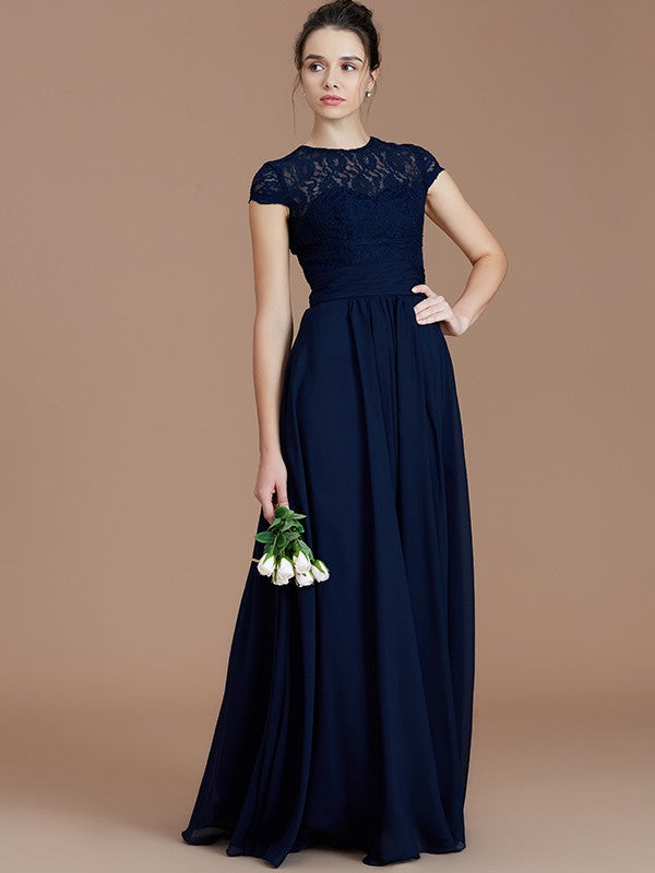 Charming Jewel Short Sleeves Lace Chiffon Bridesmaid Dresses-Ballbella