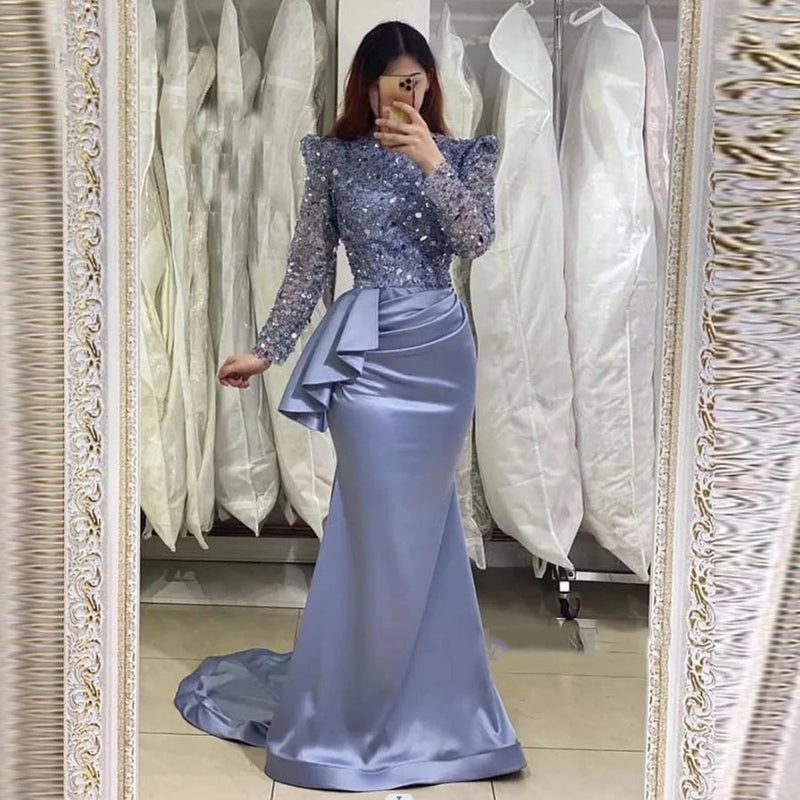 Charming Lavender Long Mermaid High Neck Beading Prom Dresses With Long Sleeves Charming Lavender Long Mermaid High Neck Beading Prom Dresses With Long Sleeves