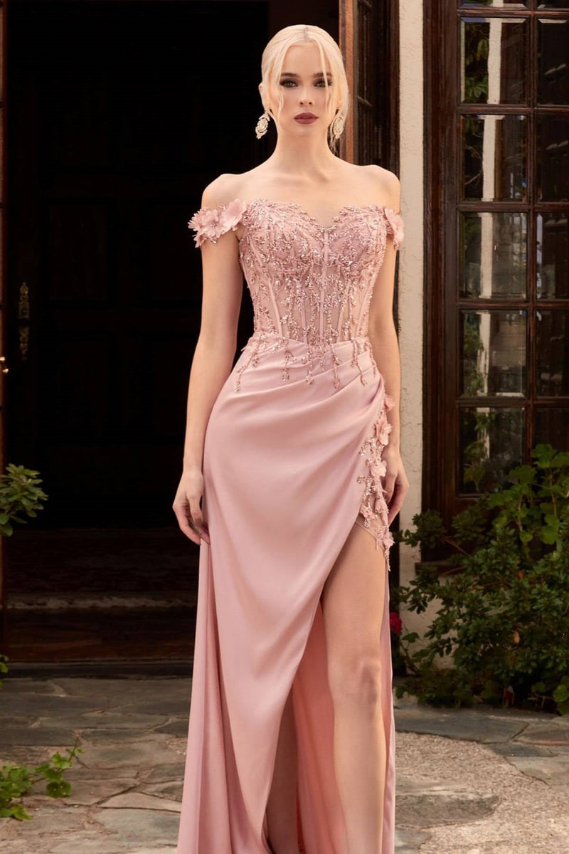 Charming Off-the-Shoulder Prom Dress Appliques With Split-Ballbella