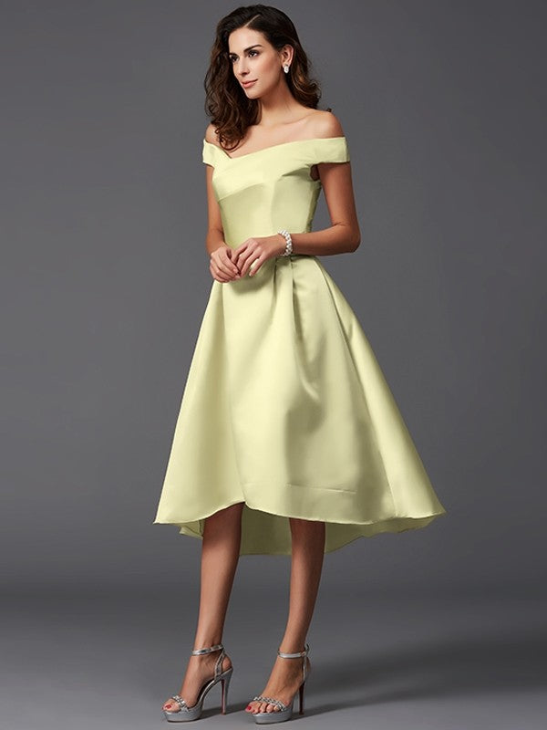 blue dress for baby girl Charming Off-The-Shoulder Sleeveless High Low Satin Bridesmaid Dresses