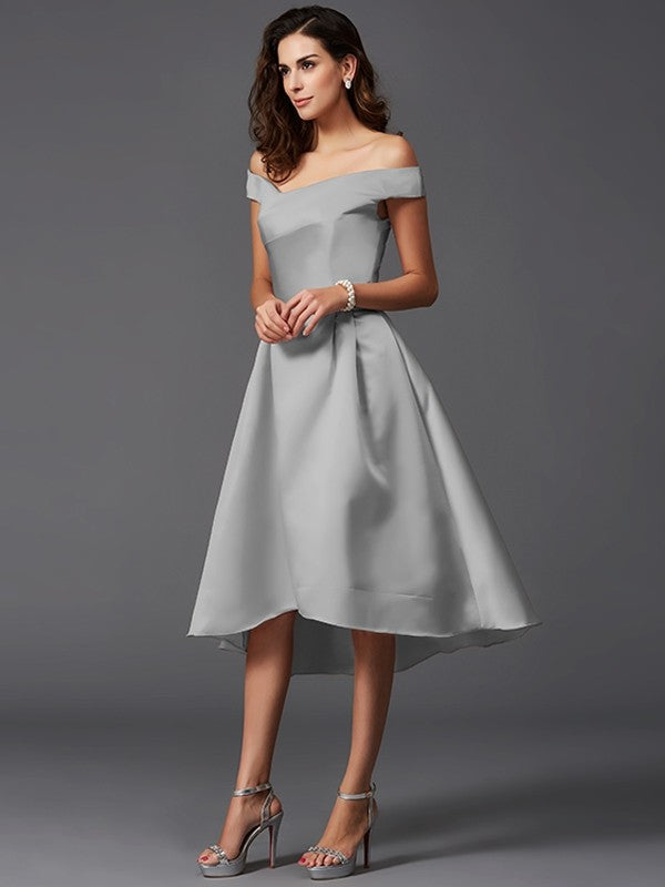 grey off the shoulder bridesmaid dress Beautiful Light Grey Chiffon Off Shoulder Party Dress, Long Grey Bridesmaid  Dress main image 0