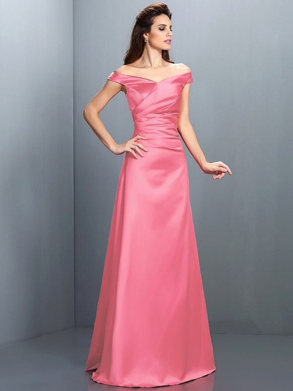 Charming Off-the-Shoulder Sleeveless Long Satin Bridesmaid Dresses-Ballbella