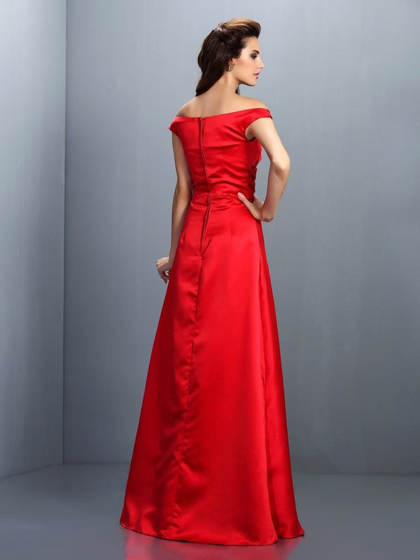 Charming Off-the-Shoulder Sleeveless Long Satin Bridesmaid Dresses-Ballbella
