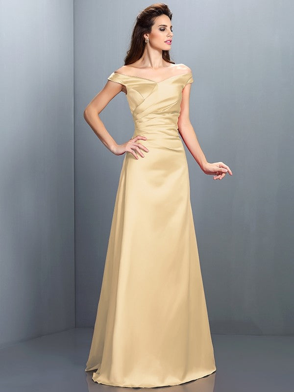 Charming Off-the-Shoulder Sleeveless Long Satin Bridesmaid Dresses-Ballbella