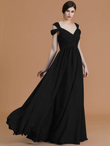 Charming Off-the-Shoulder Sleeveless Ruched Chiffon Bridesmaid Dresses-Ballbella