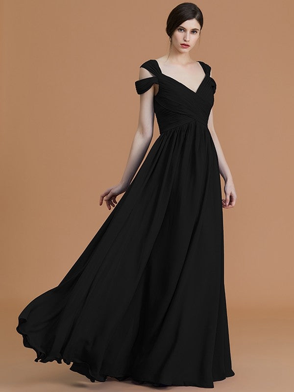 Charming Off-the-Shoulder Sleeveless Ruched Chiffon Bridesmaid Dresses-Ballbella