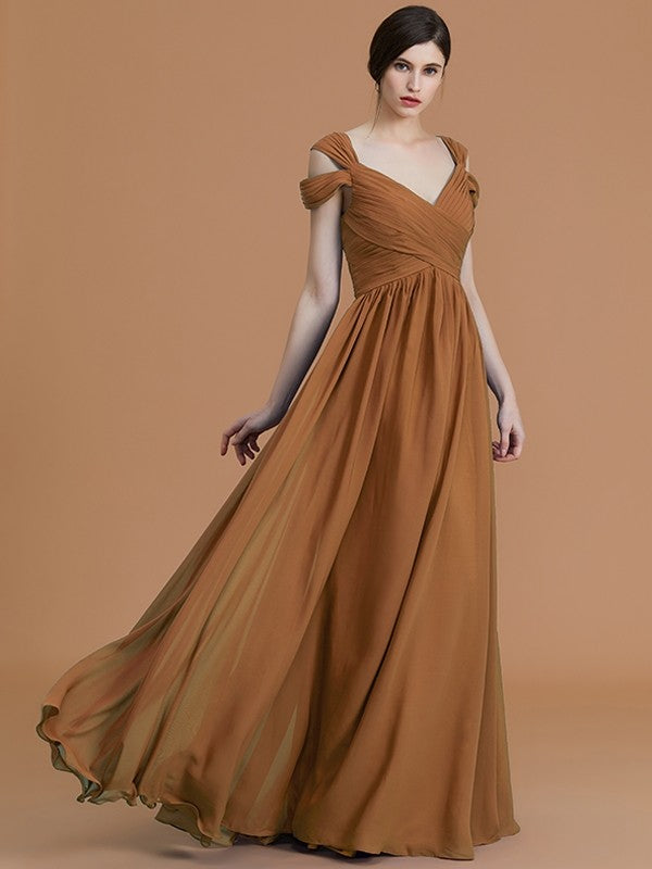 Charming Off-the-Shoulder Sleeveless Ruched Chiffon Bridesmaid Dresses-Ballbella