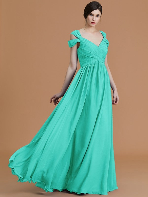 Charming Off-the-Shoulder Sleeveless Ruched Chiffon Bridesmaid Dresses-Ballbella