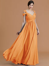 Charming Off-the-Shoulder Sleeveless Ruched Chiffon Bridesmaid Dresses-Ballbella
