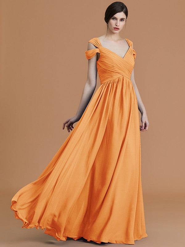 Charming Off-the-Shoulder Sleeveless Ruched Chiffon Bridesmaid Dresses-Ballbella
