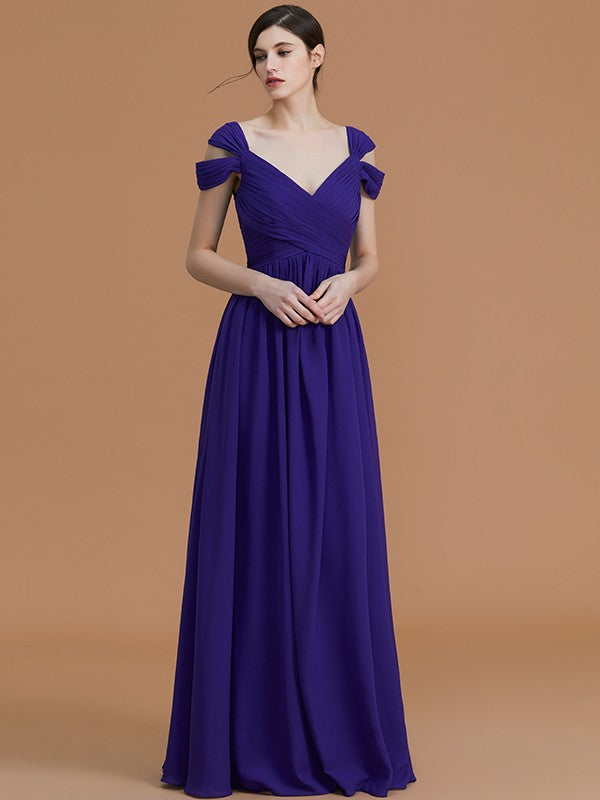 Charming Off-the-Shoulder Sleeveless Ruched Chiffon Bridesmaid Dresses-Ballbella