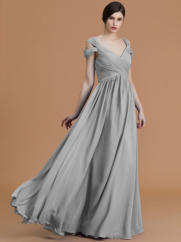 Charming Off-the-Shoulder Sleeveless Ruched Chiffon Bridesmaid Dresses-Ballbella