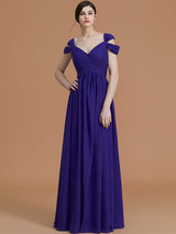 Charming Off-the-Shoulder Sleeveless Ruched Chiffon Bridesmaid Dresses-Ballbella