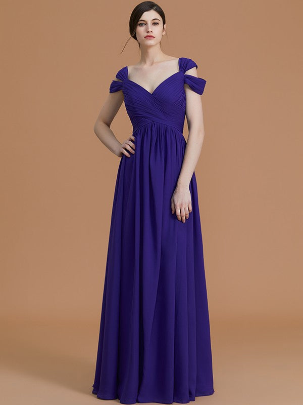 Charming Off-the-Shoulder Sleeveless Ruched Chiffon Bridesmaid Dresses-Ballbella