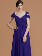 Charming Off-the-Shoulder Sleeveless Ruched Chiffon Bridesmaid Dresses-Ballbella