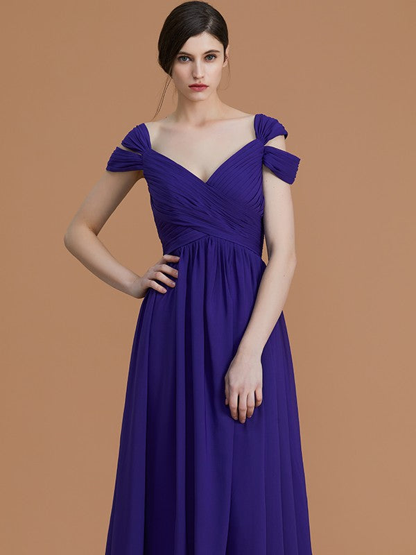 Charming Off-the-Shoulder Sleeveless Ruched Chiffon Bridesmaid Dresses-Ballbella