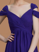 Charming Off-the-Shoulder Sleeveless Ruched Chiffon Bridesmaid Dresses-Ballbella