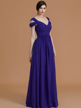 Charming Off-the-Shoulder Sleeveless Ruched Chiffon Bridesmaid Dresses-Ballbella