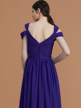 Charming Off-the-Shoulder Sleeveless Ruched Chiffon Bridesmaid Dresses-Ballbella
