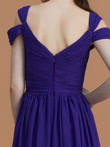 Charming Off-the-Shoulder Sleeveless Ruched Chiffon Bridesmaid Dresses-Ballbella