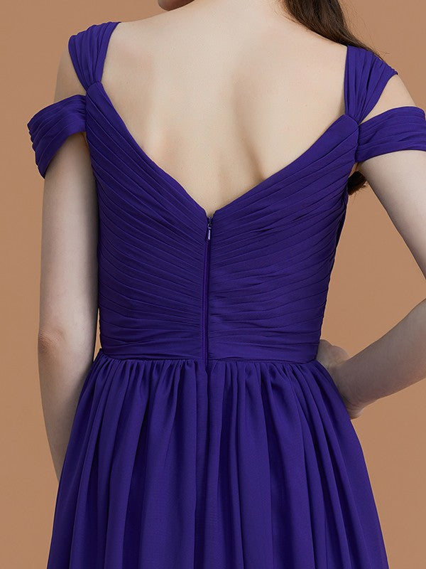 Charming Off-the-Shoulder Sleeveless Ruched Chiffon Bridesmaid Dresses-Ballbella