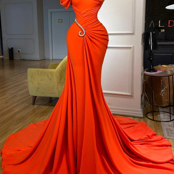 Charming One-should Sleeveless Mermaid Prom Dresses With Ruffles Long