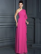 Charming One Shoulder 3/4 Sleeves Long Chiffon Bridesmaid Dresses-Ballbella